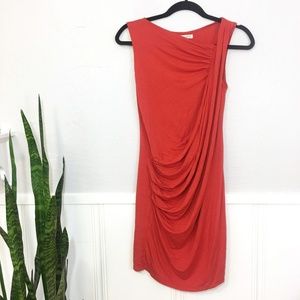 Max Studio Orange Ruched Body Con Sleeveless Dress